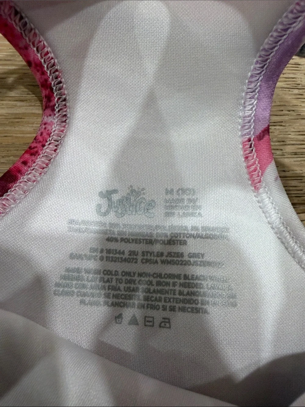 Justice White Racerback Tank with Pink and Purple Trim